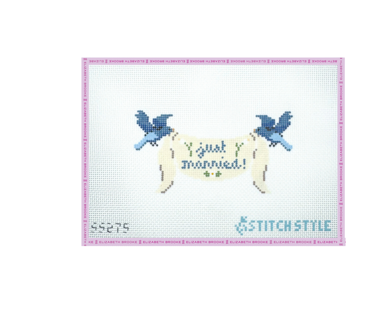 Birds with Wedding Banner Needlepoint Canvas with stitch guide