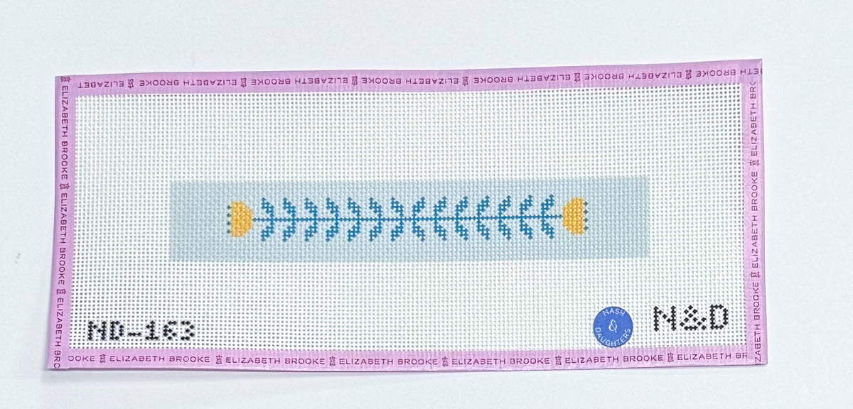 Blue & Gold Block Print Flower A Key Fob Needlepoint Canvas