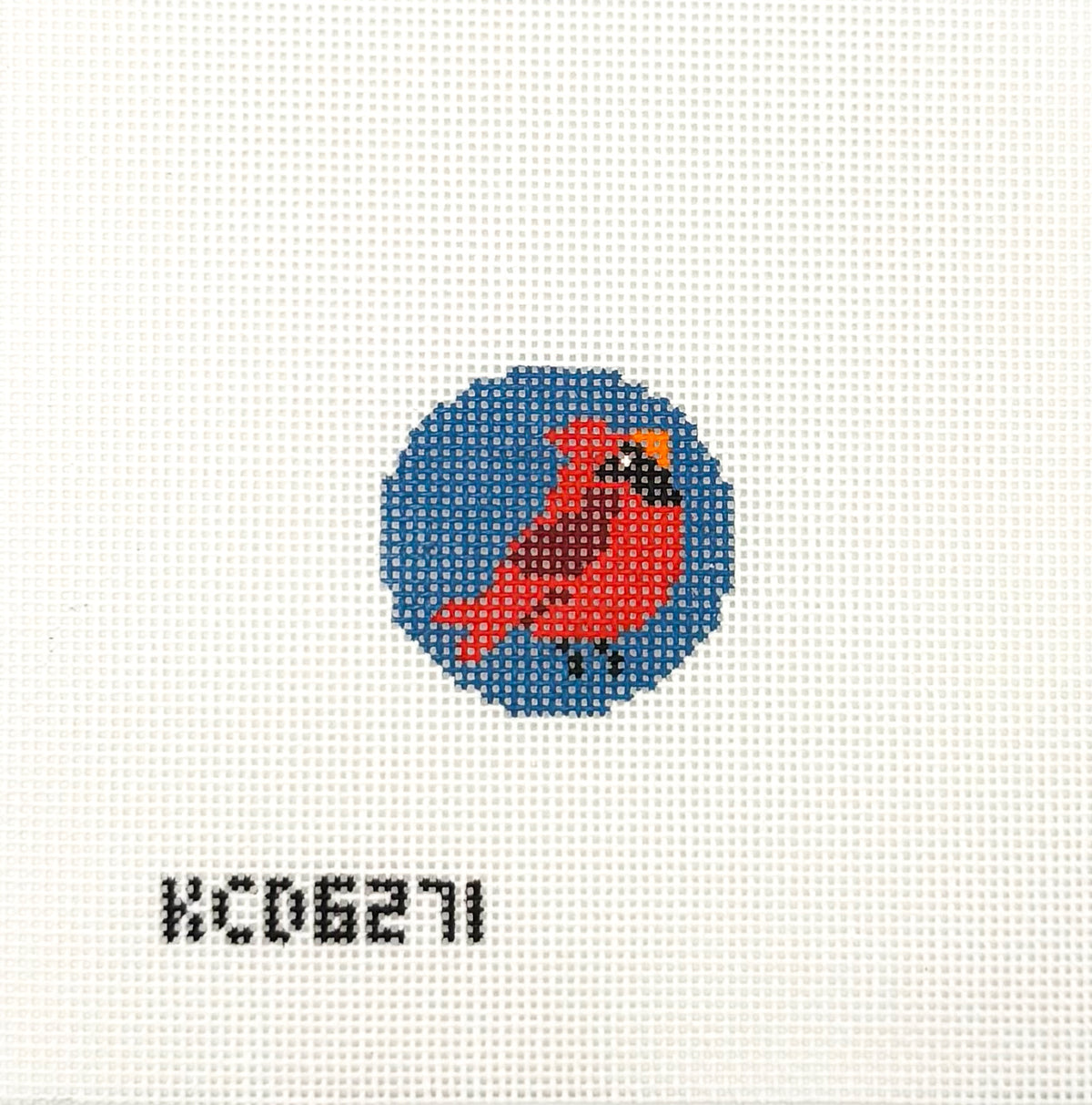 Cardinal on Blue Round Mini Needlepoint Canvas