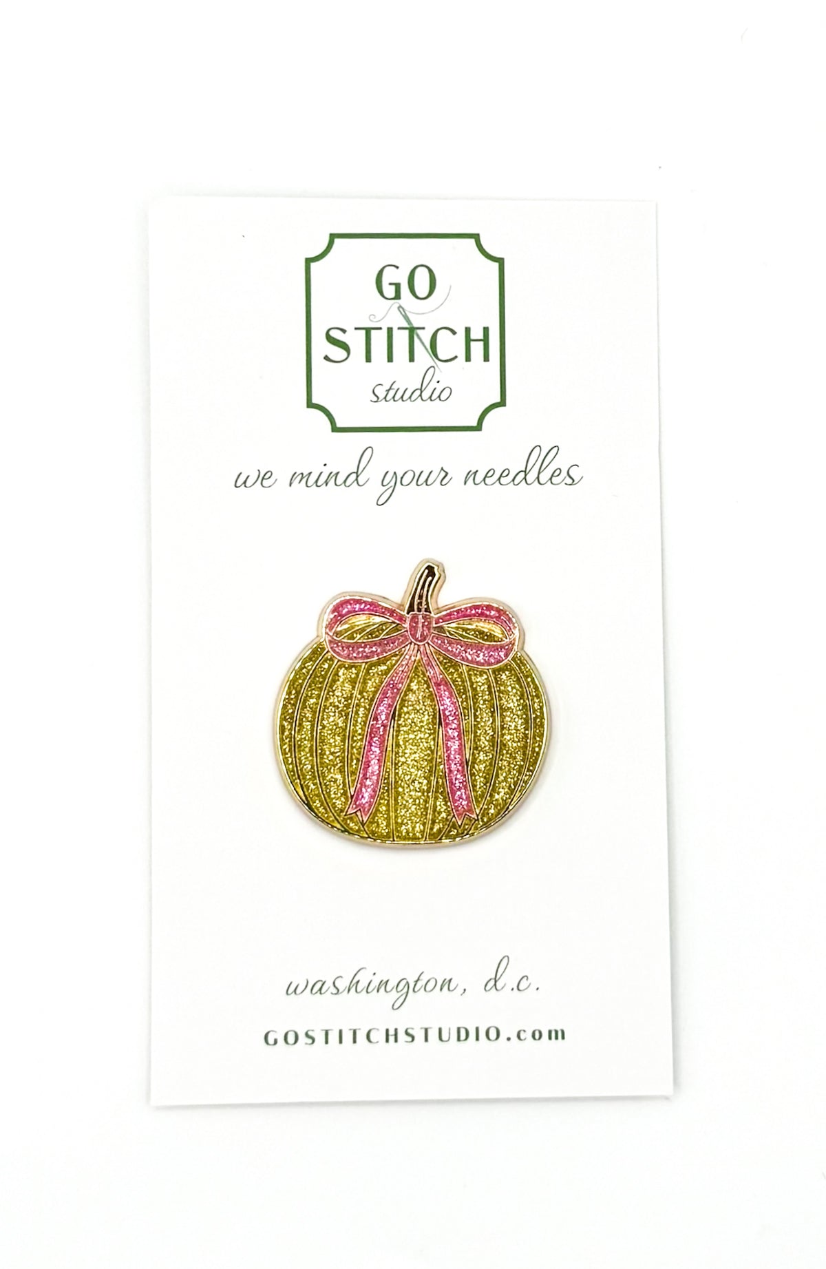 Gold Glitter Pumpkin Bow Needle Minder