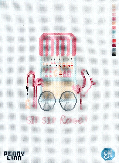 Flamingo Rose Cart Needlepoint Canvas