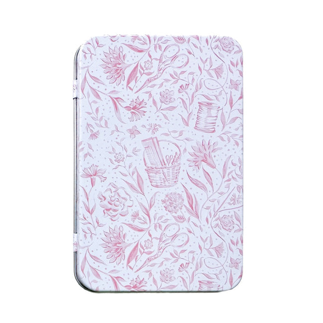 Pink Needlepoint Print Tin Box with Magnet