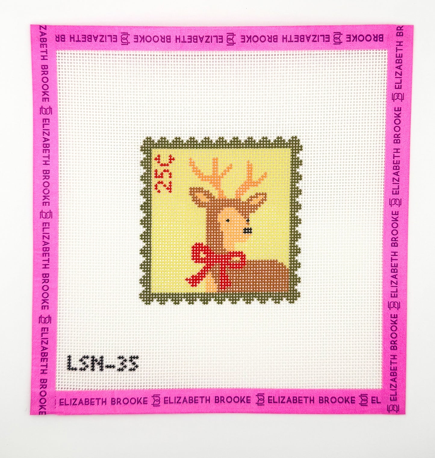 Holiday Green Deer Stamp needlepoint canvas