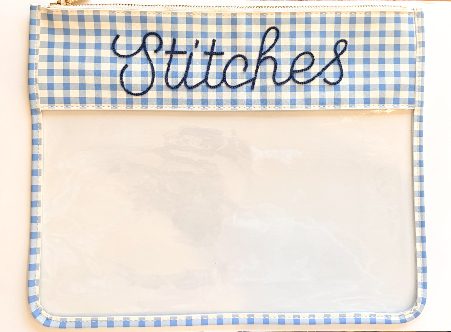 Large Blue Gingham Stitches Project Bag