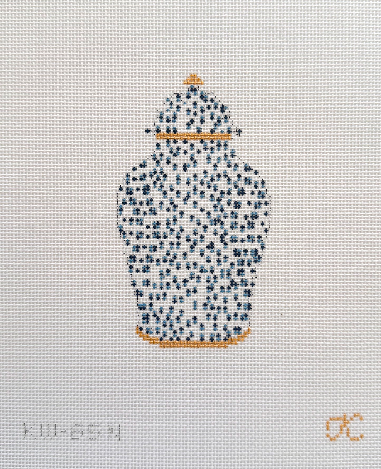 French Dots Ginger Jar Needlepoint Canvas