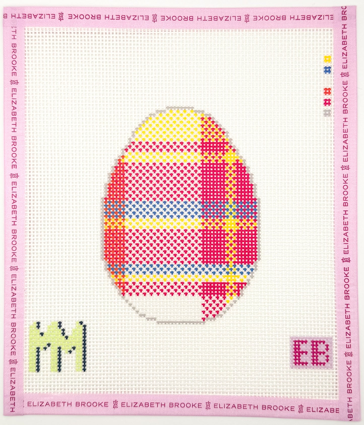 Pink Madras Plaid Egg needlepoint canvas wholesale