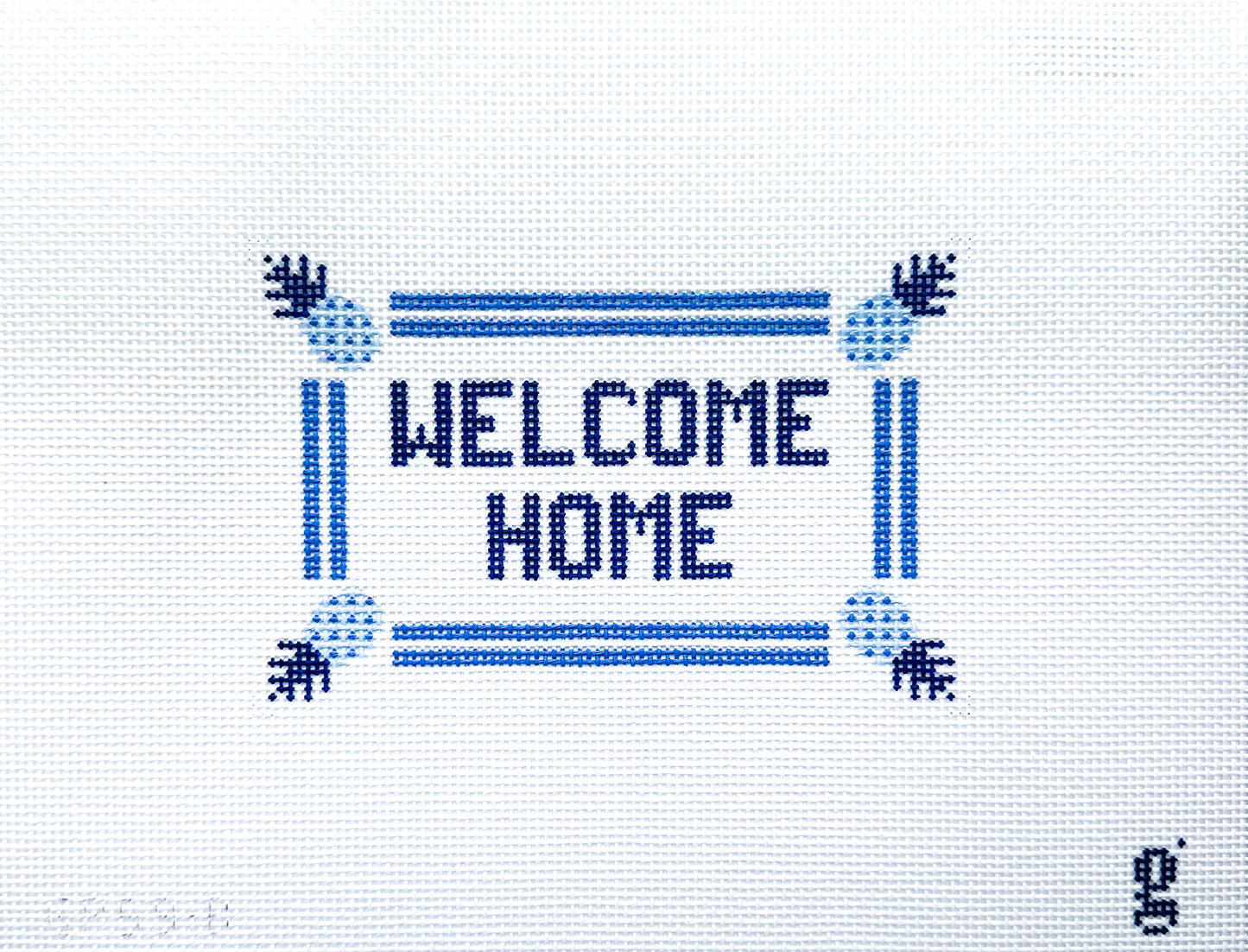 Blue Welcome Home Sign Needlepoint Canvas
