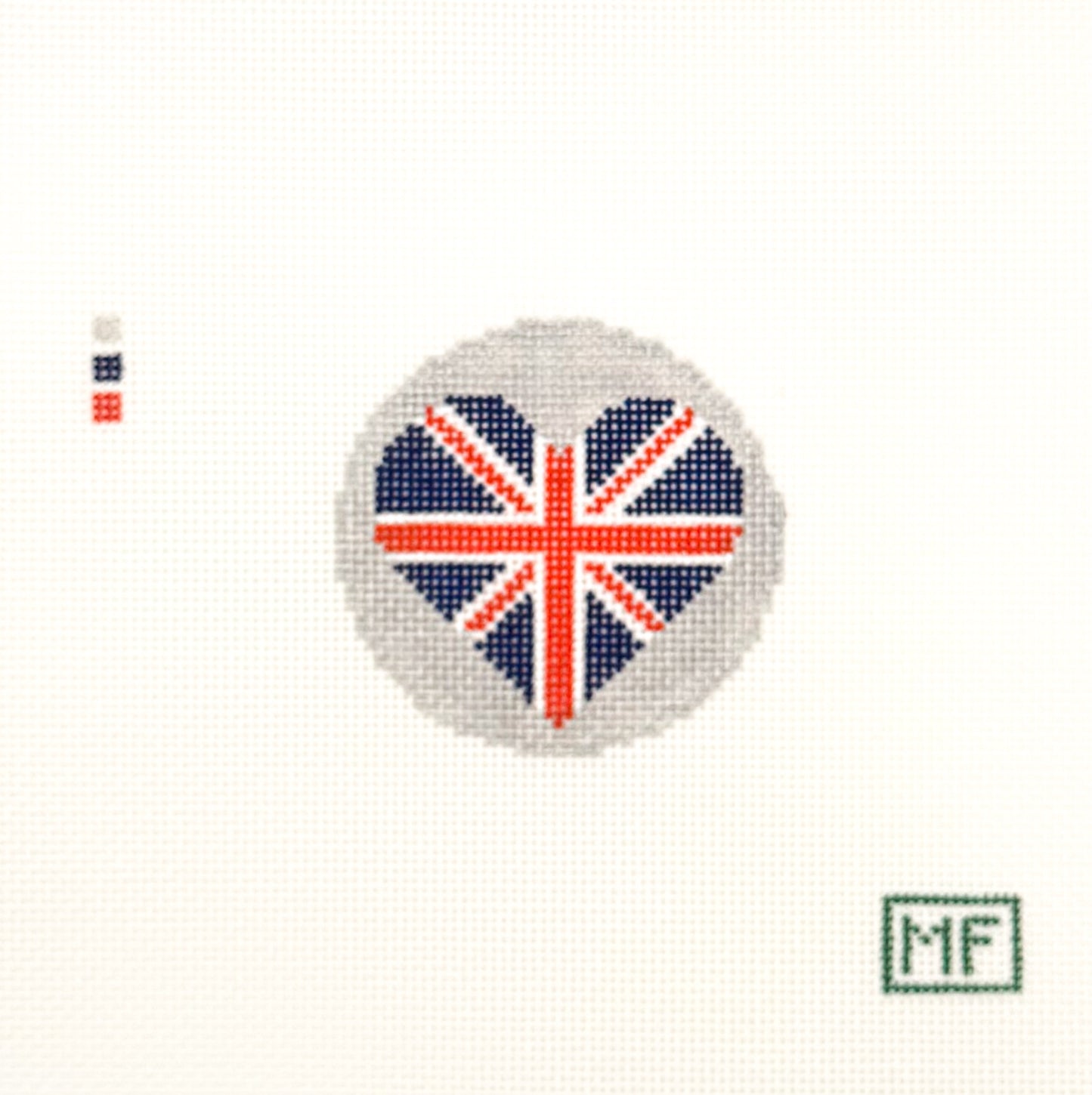 Union Jack United Kingdom Heart Flag Mini Needlepoint Canvas