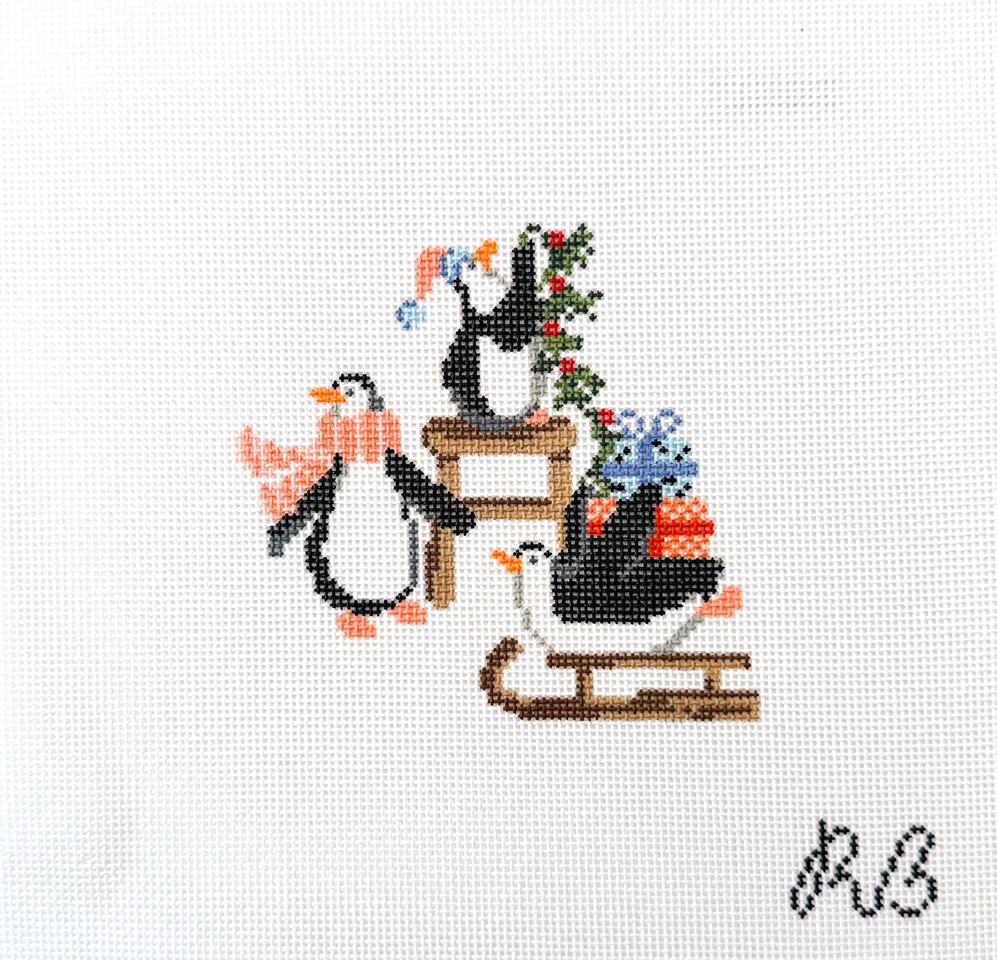 Sleigh Penguins Needlepoint Canvas