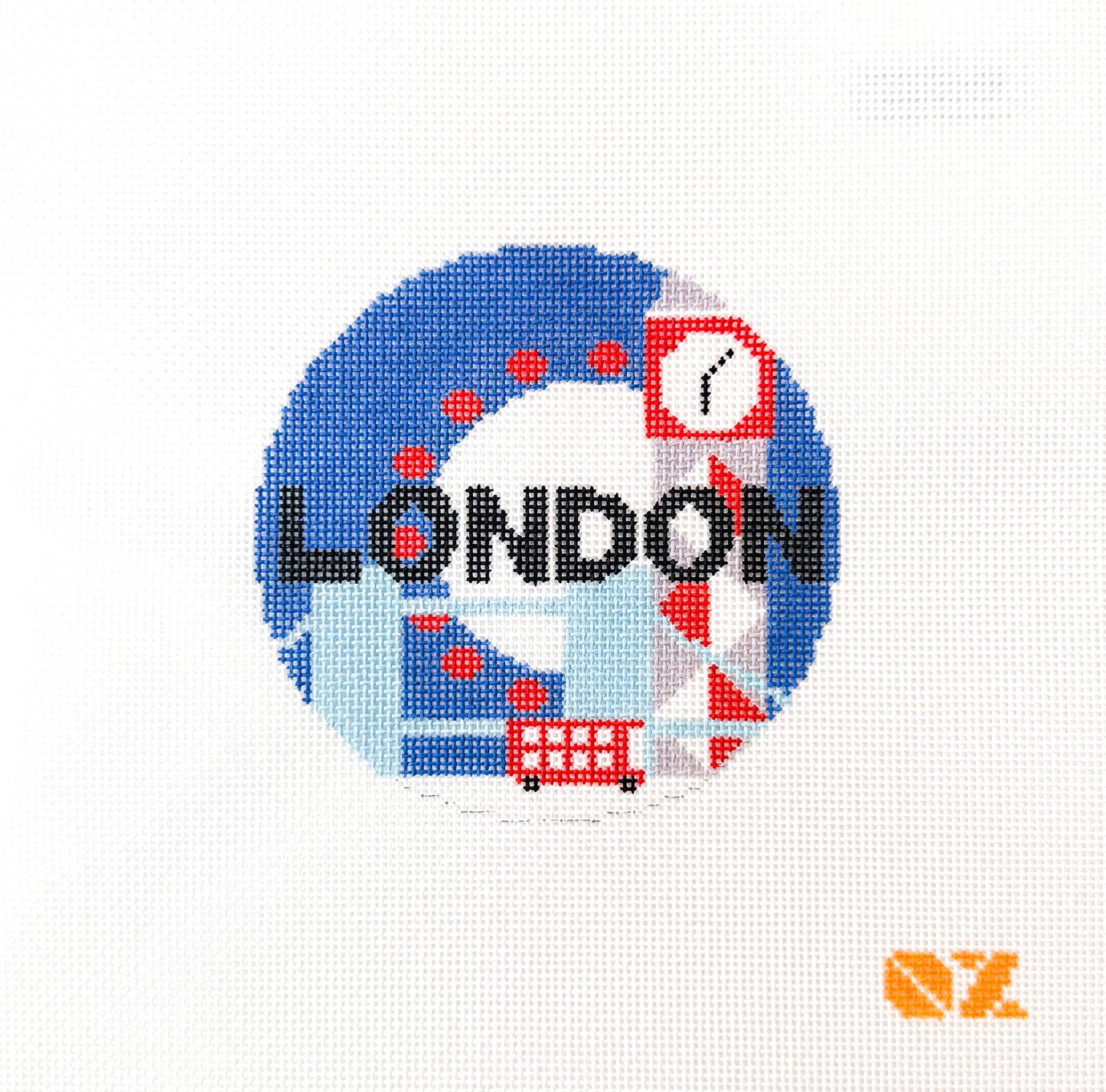 London Retro Travel Round Needlepoint canvas