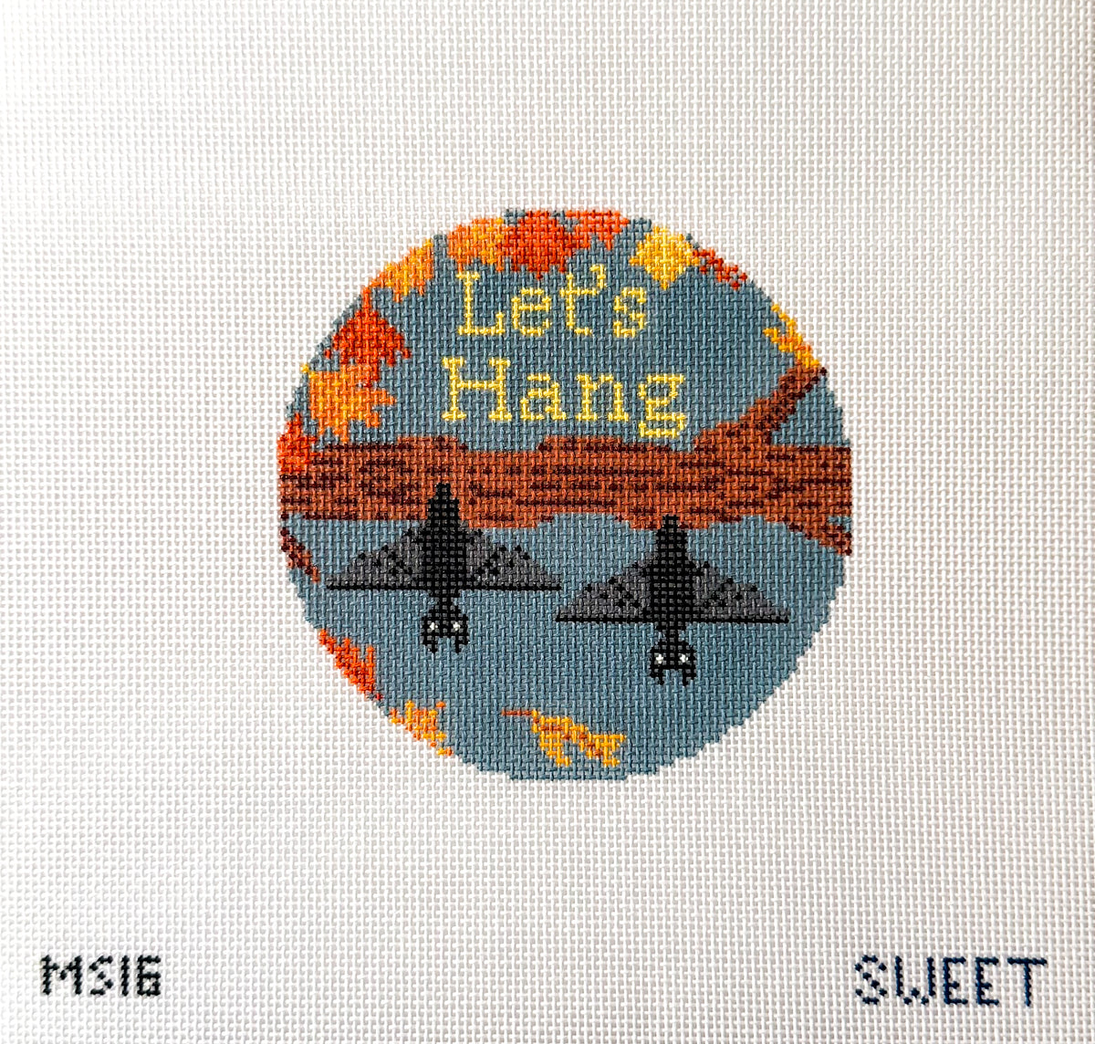 Let's Hang Bat Round Needlepoint Canvas