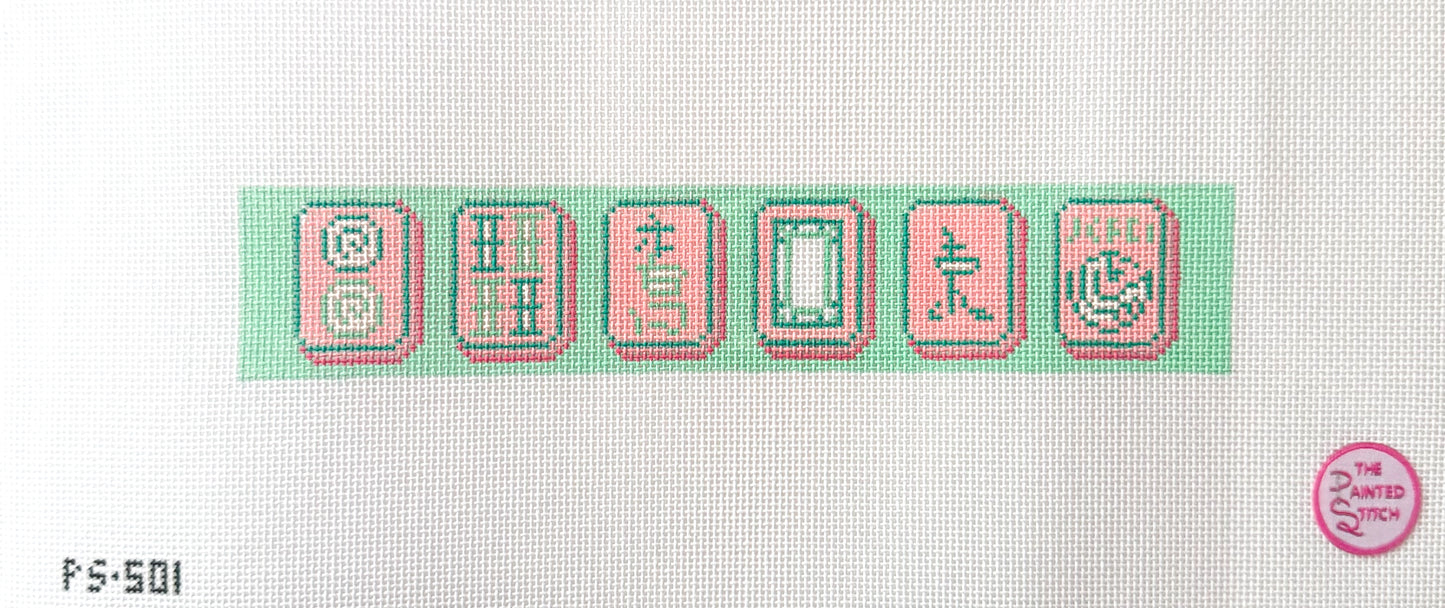 Pink + Green Mahjong Key Fob Needlepoint canvas