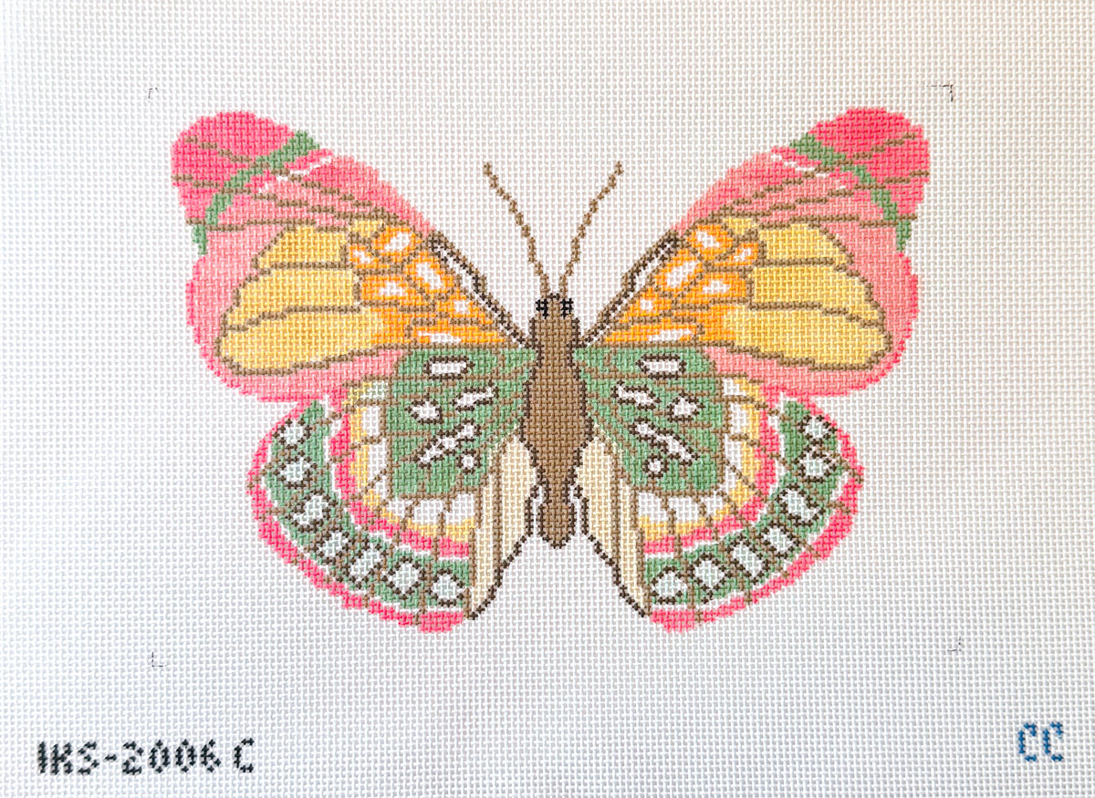Large Pink and Green Butterfly Needlepoint Canvas