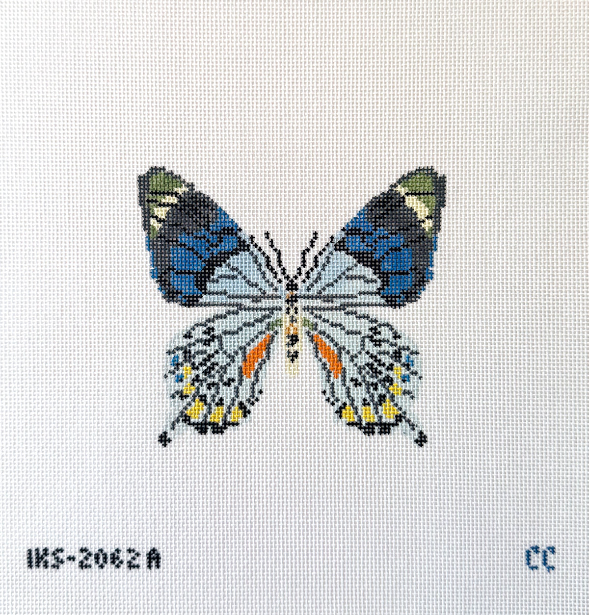 Blue Grey Butterfly Ornament Needlepoint Canvas