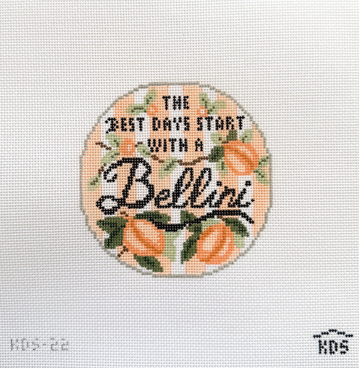 Happier Hour Bellini round coaster needlepoint canvas