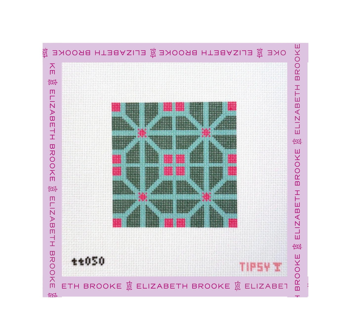 Pink and Green Mosaic square Needlepoint Canvas