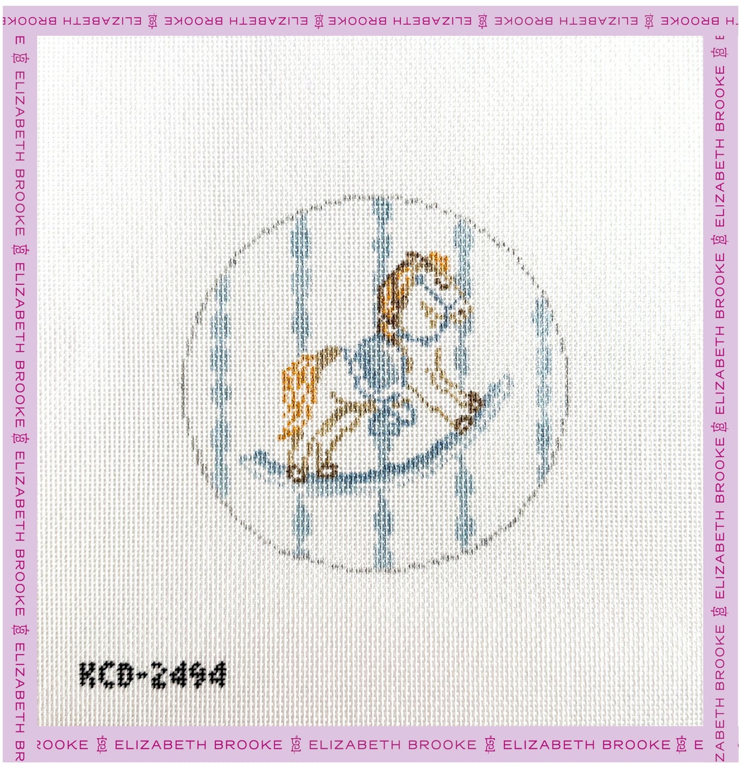 Blue Rocking Horse Round Needlepoint Canvas