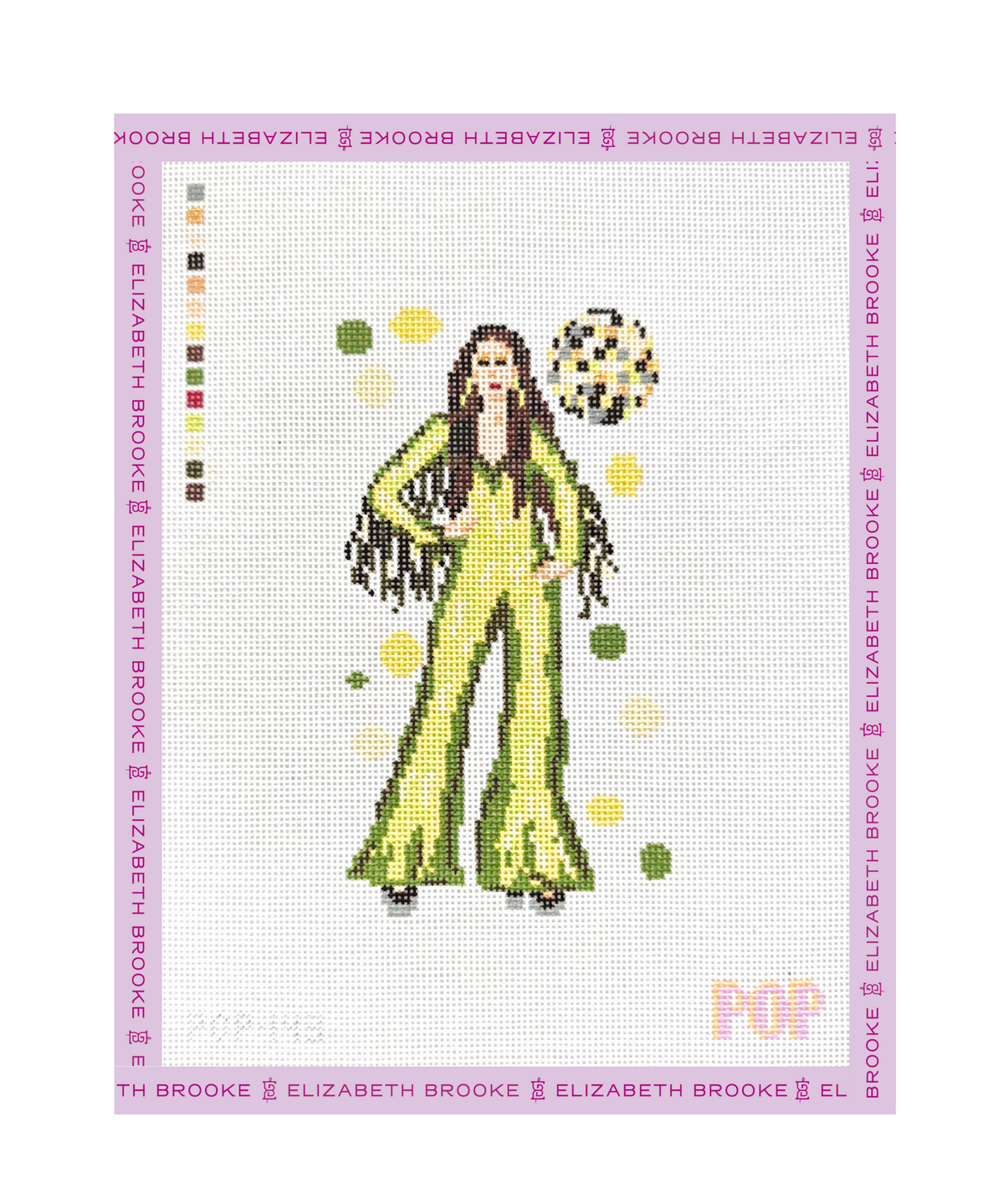 Green Disco Witch Needlepoint Canvas
