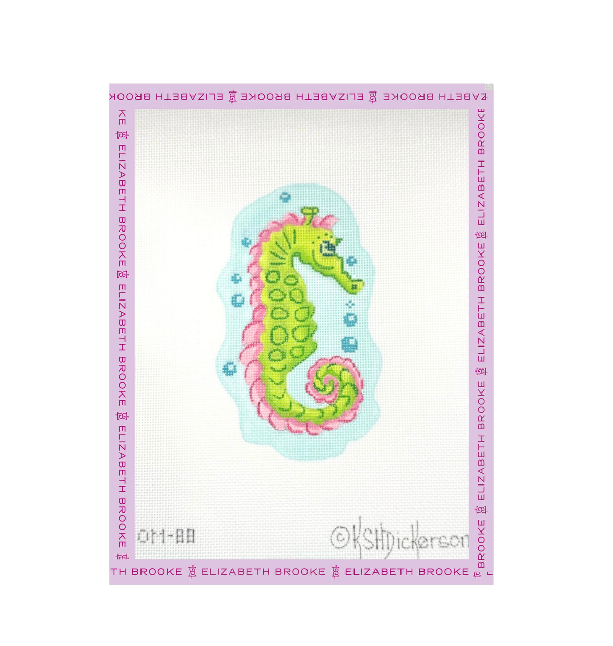 Pink & Green Seahorse with Bubbles Needlepoint Canvas