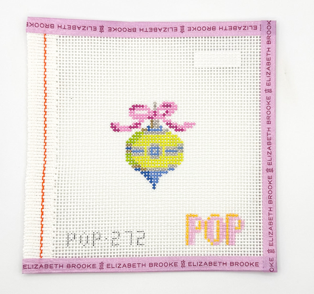 Mini Retro Ornament (Lime/Pink Bow) Needlepoint Canvas