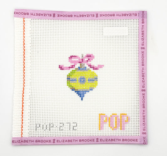Mini Retro Ornament (Lime/Pink Bow) Needlepoint Canvas