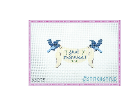 Birds with Wedding Banner Needlepoint Canvas with stitch guide
