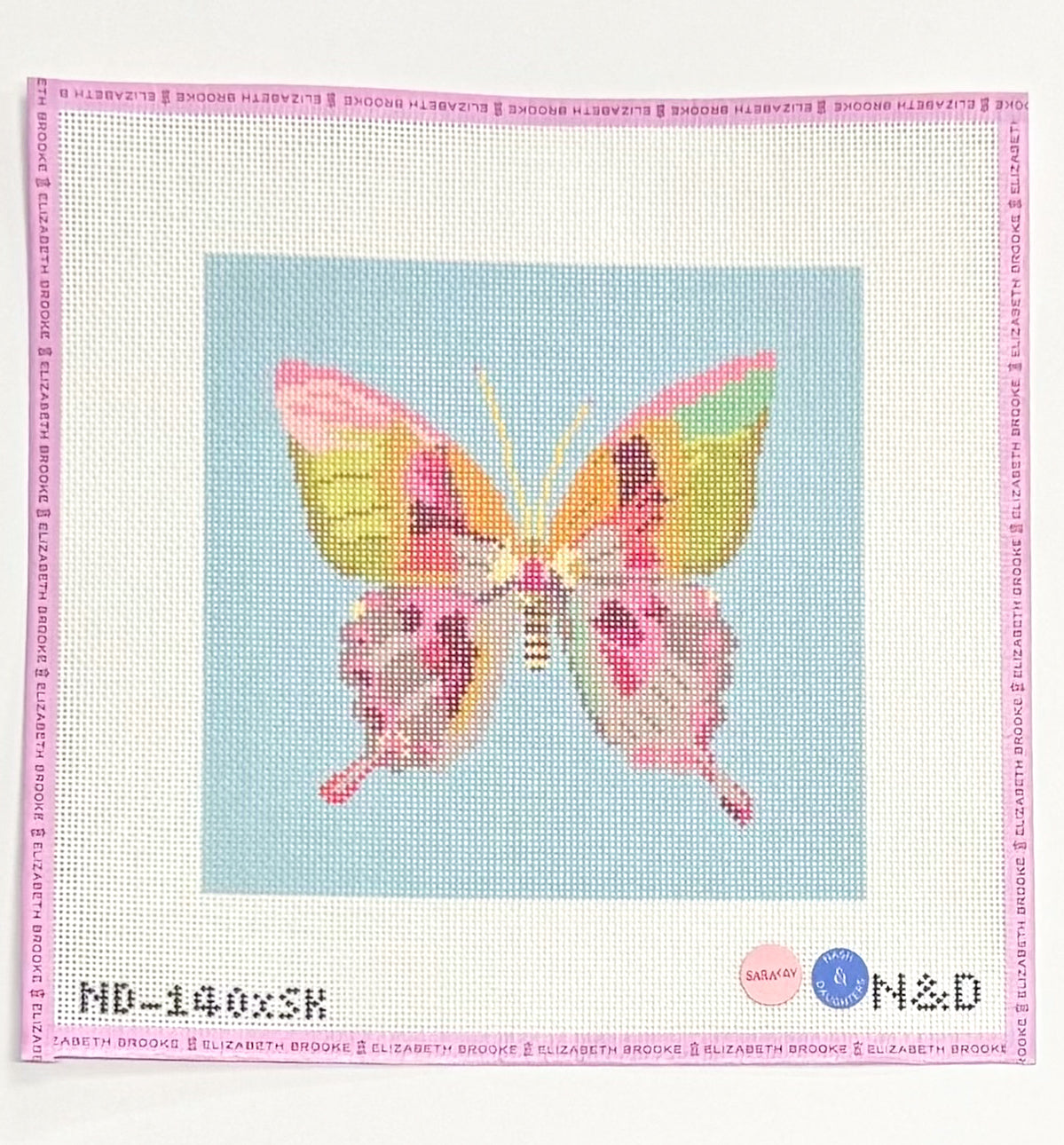 Gold & Green Butterfly 8 Inch Needlepoint Canvas