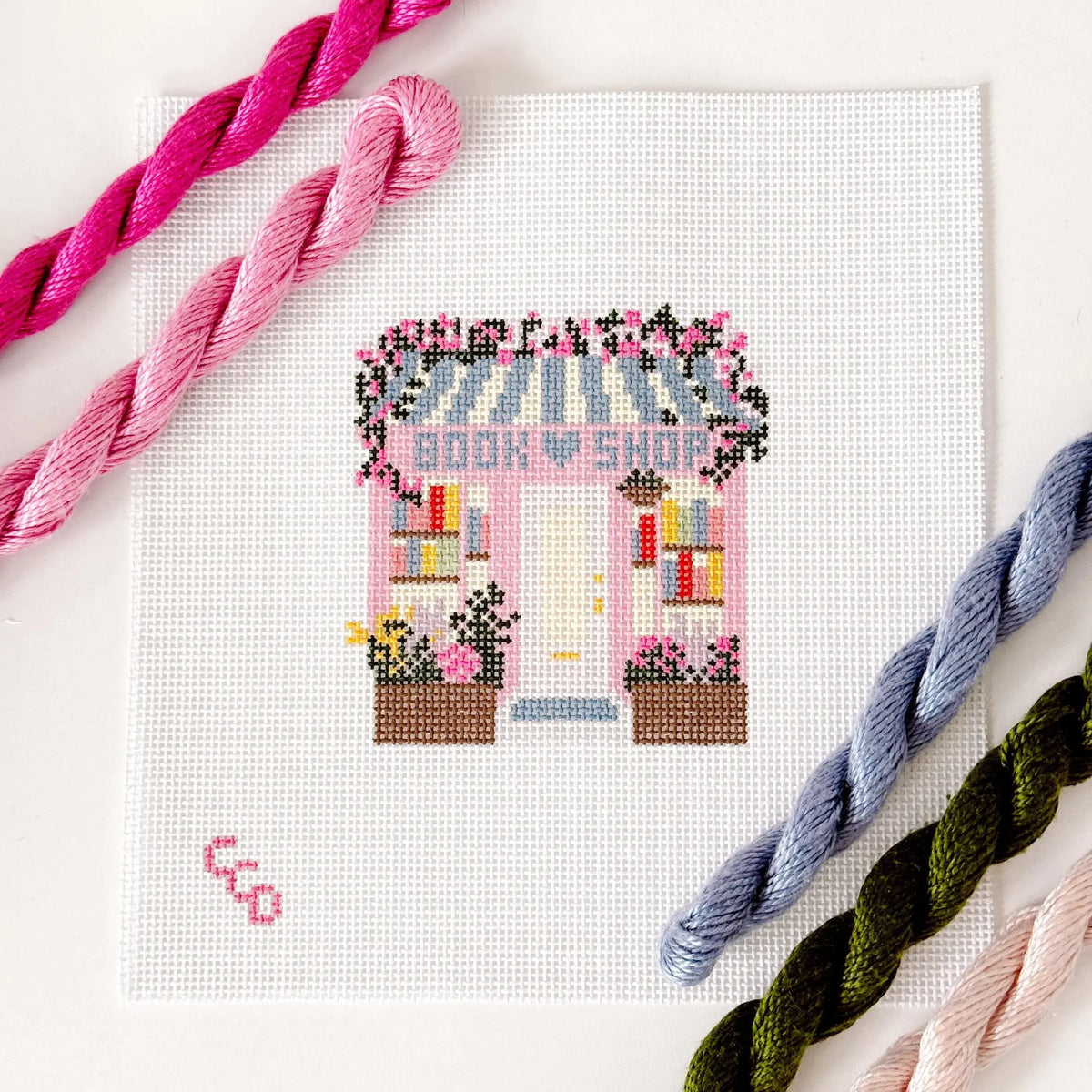 Hand Painted Book Shop Storefront 6” Needlepoint Canvas 13 M