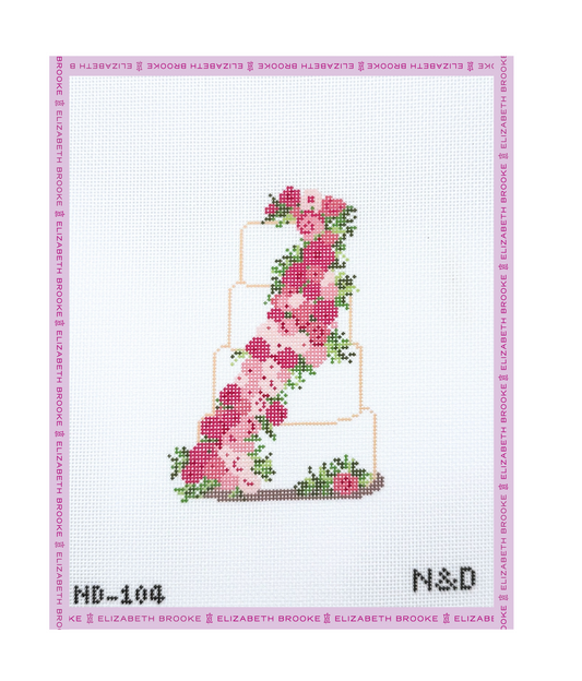 Pink Flowers Wedding Cake Needlepoint Canvas