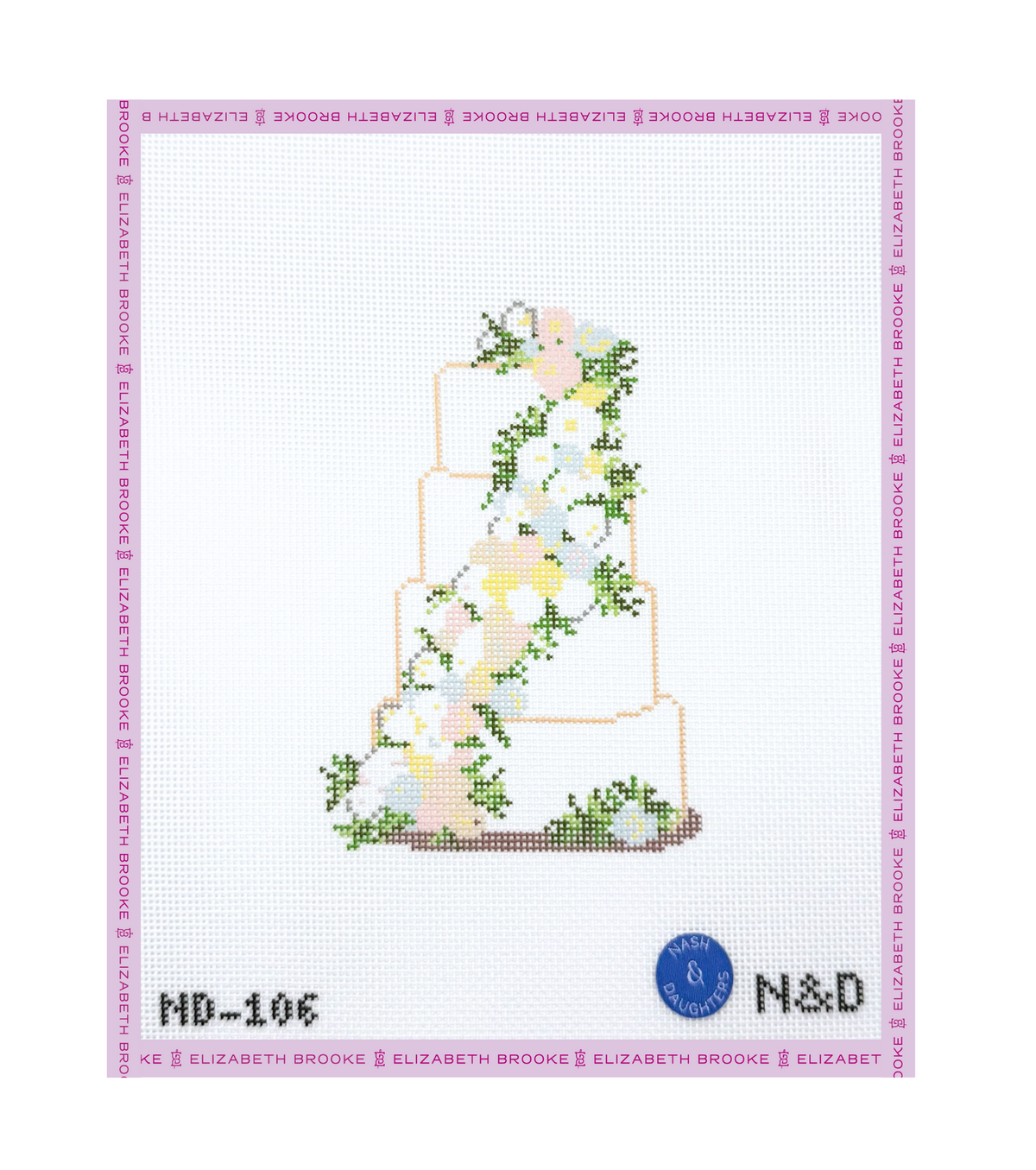 Cream and Pastel Flowers Wedding Cake Needlepoint Canvas