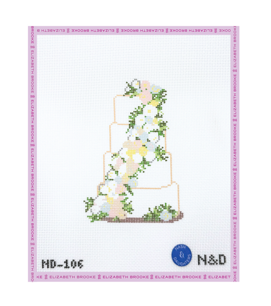Cream and Pastel Flowers Wedding Cake Needlepoint Canvas