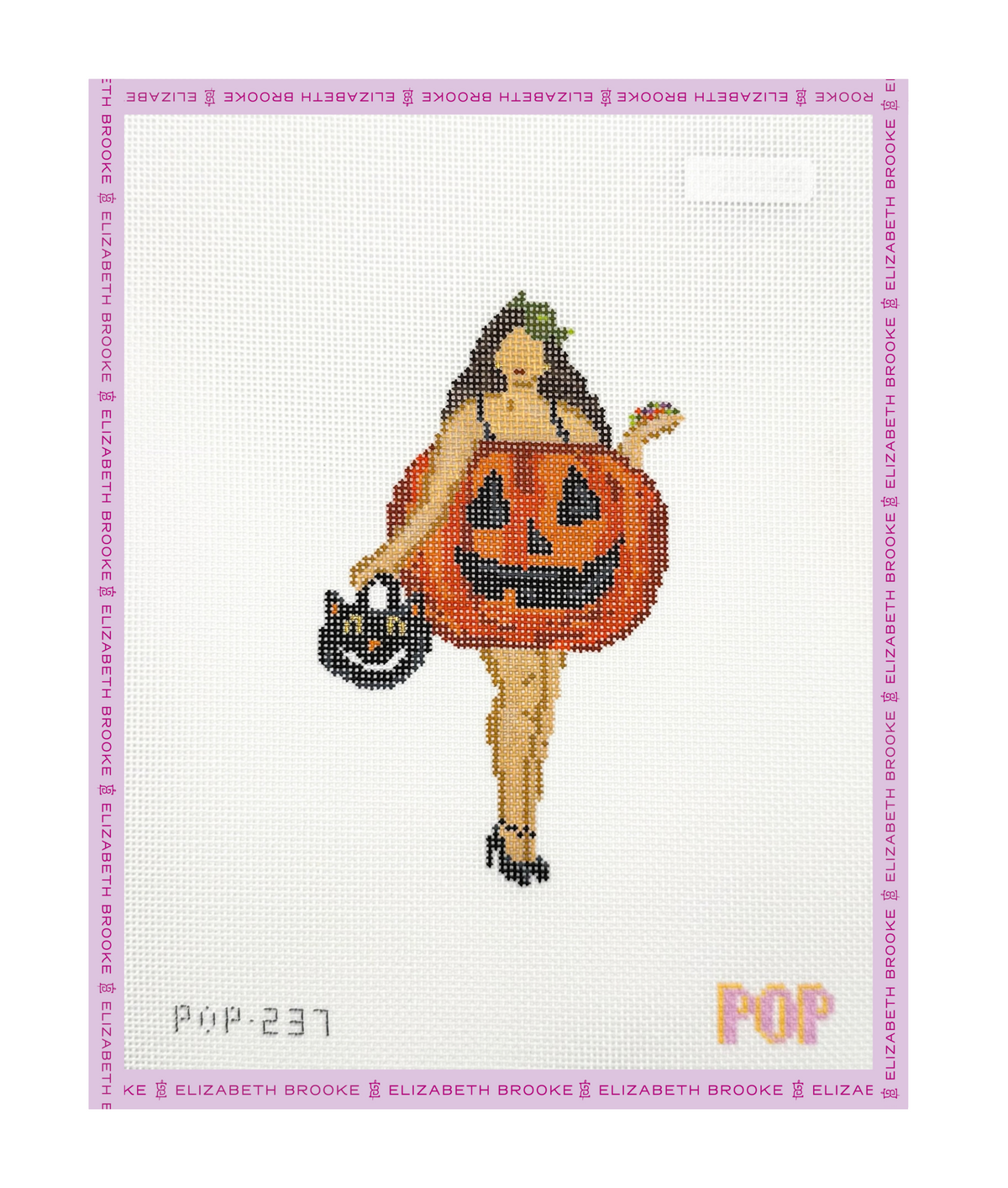 Halloween Pumpkin Pail Lady Needlepoint Canvas
