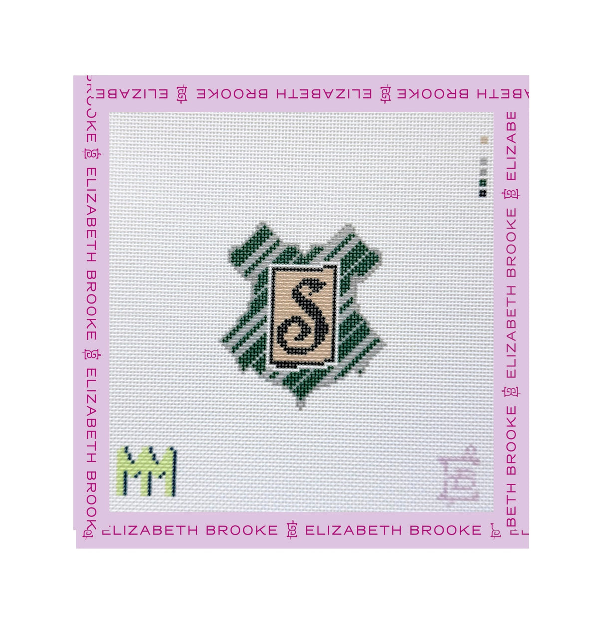 Green and Silver Crest Needlepoint Canvas