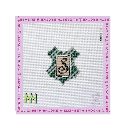 Green and Silver Crest Needlepoint Canvas