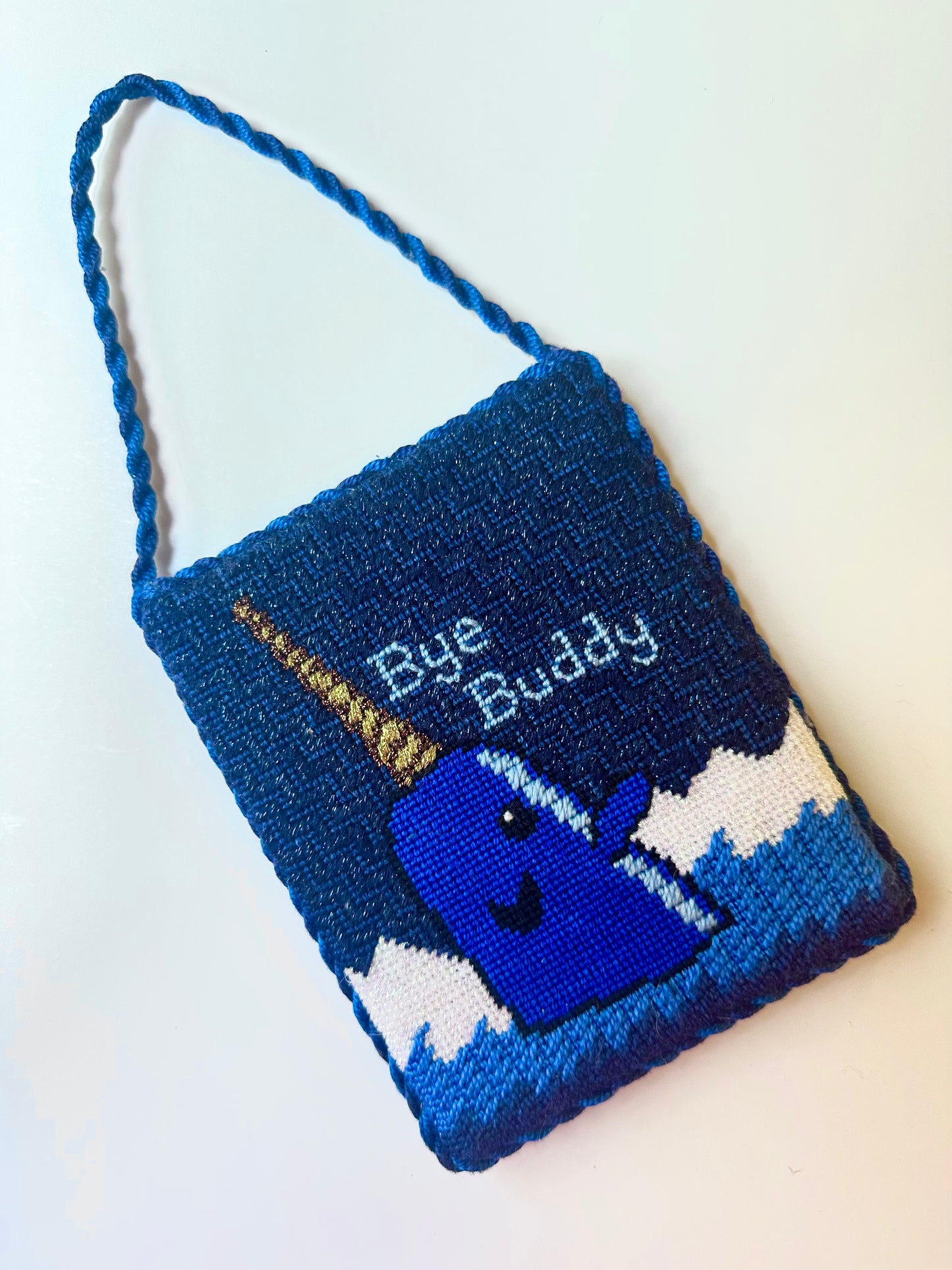 Mr. Narwhal “Bye Buddy” needlepoint canvas
