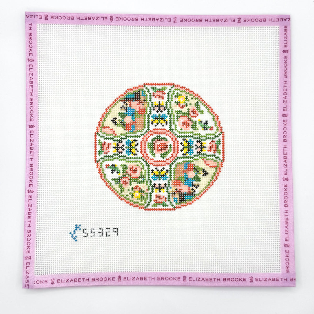 Canton Rose Plate Needlepoint Canvas