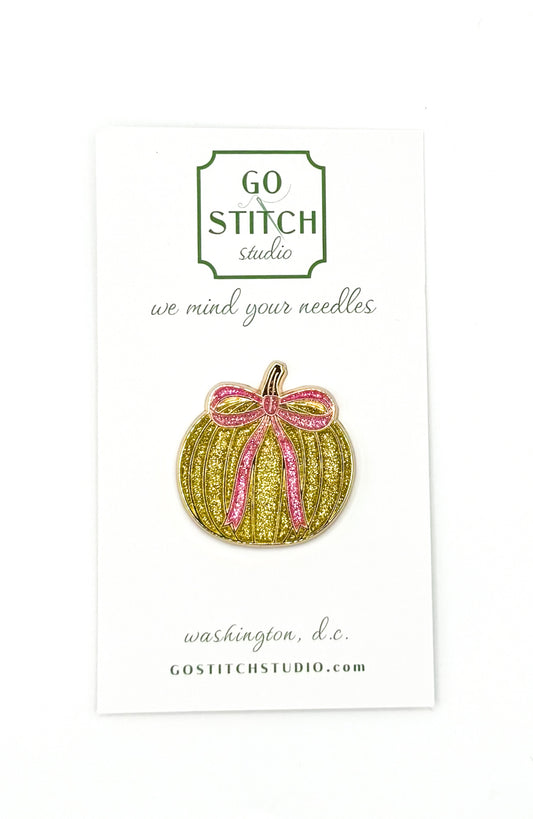 Gold Glitter Pumpkin Bow Needle Minder
