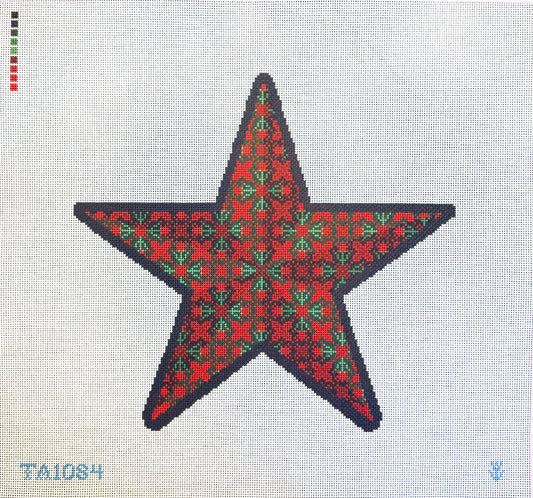 Red and Green Star Needlepoint Canvas