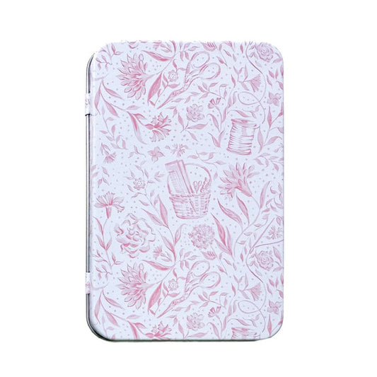 Pink Needlepoint Print Tin Box with Magnet