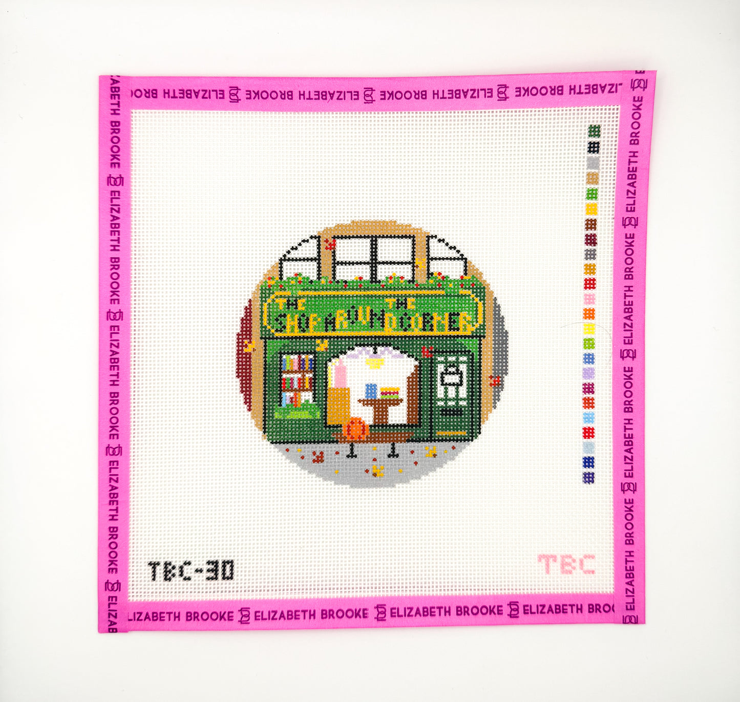 The Shop Around the Corner round needlepoint canvas