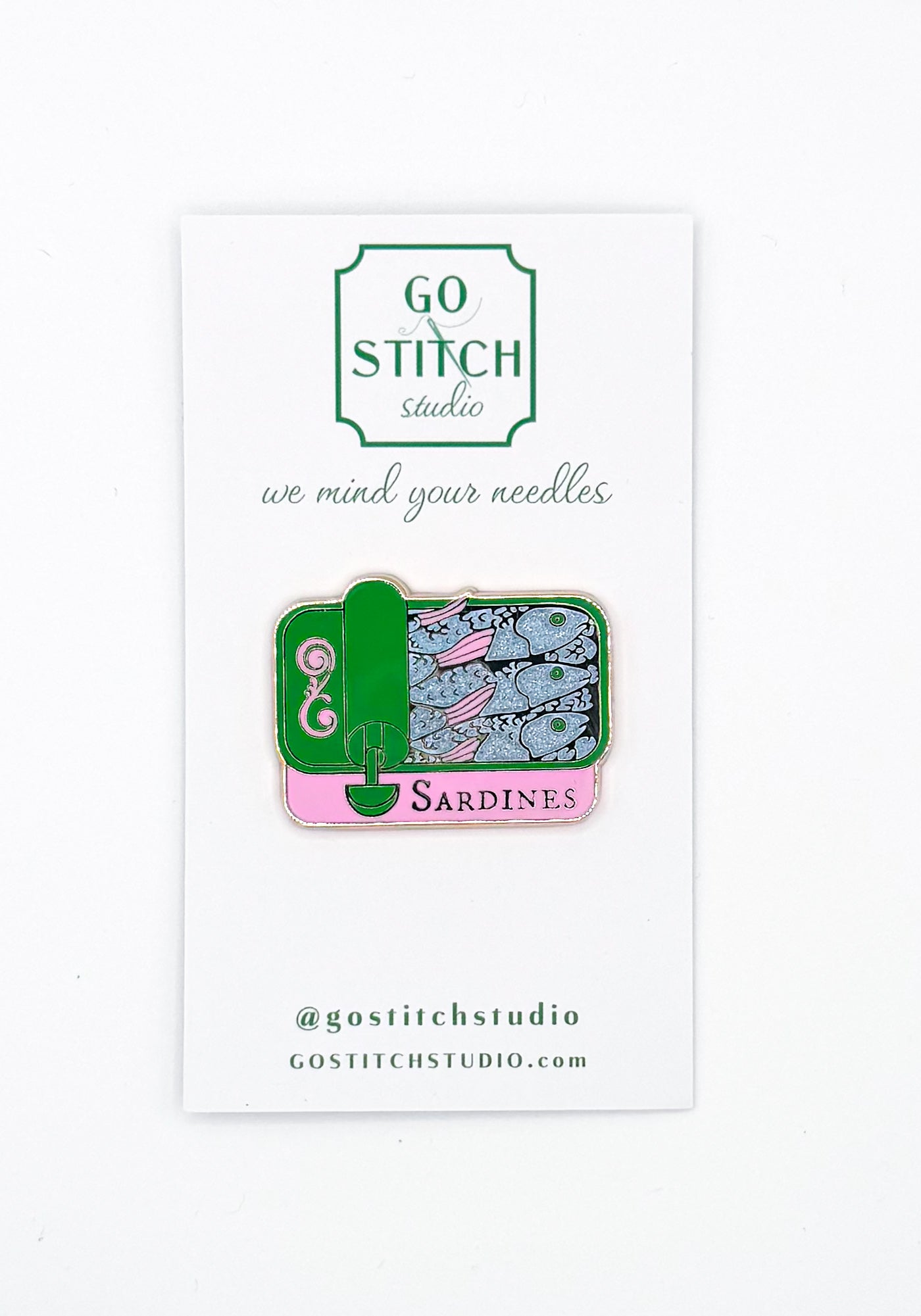 Pink and Green Sardine Can Needle Minder