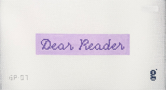 Dear Reader purple needlepoint canvas