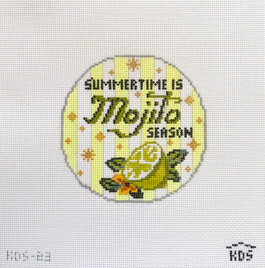 Happier Hour Mojito round coaster needlepoint canvas