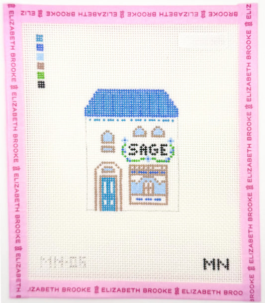 Sage Village House Needlepoint Canvas
