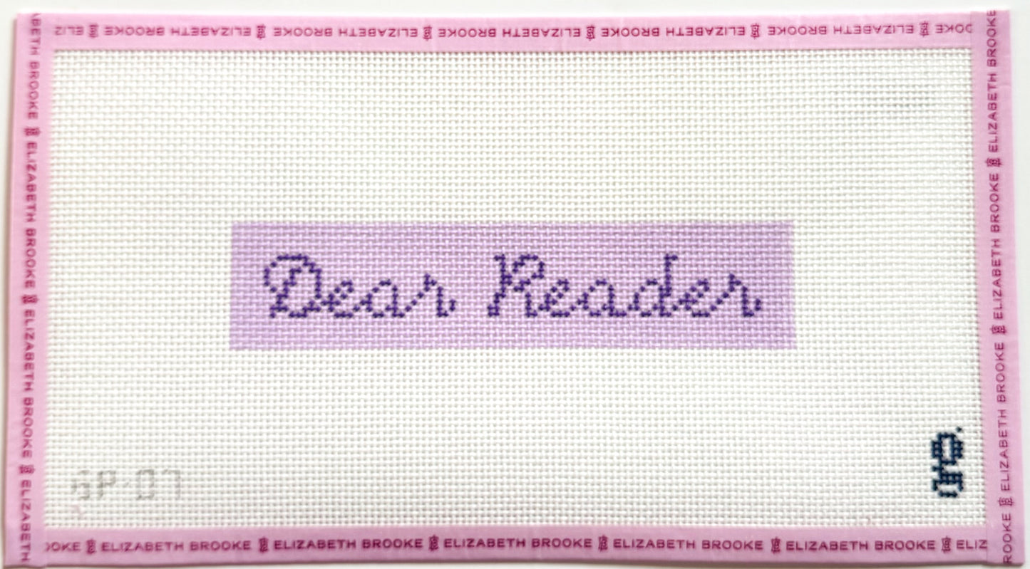 Dear Reader purple needlepoint canvas