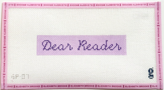Dear Reader purple needlepoint canvas