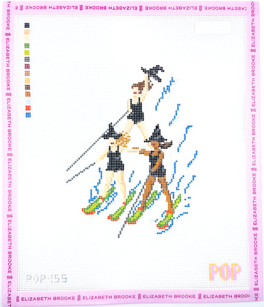 Waterskiing Witches Needlepoint Canvas