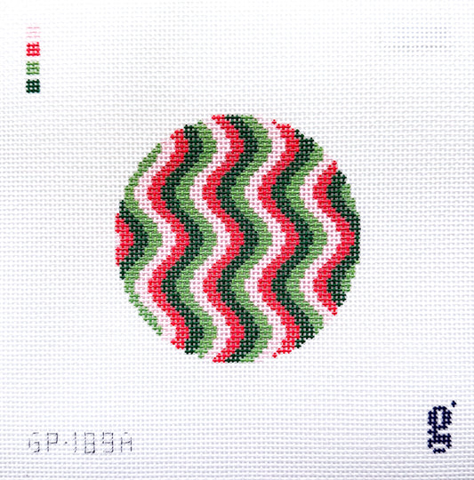 Pink and Green Squiggle Round Needlepoint Canvas