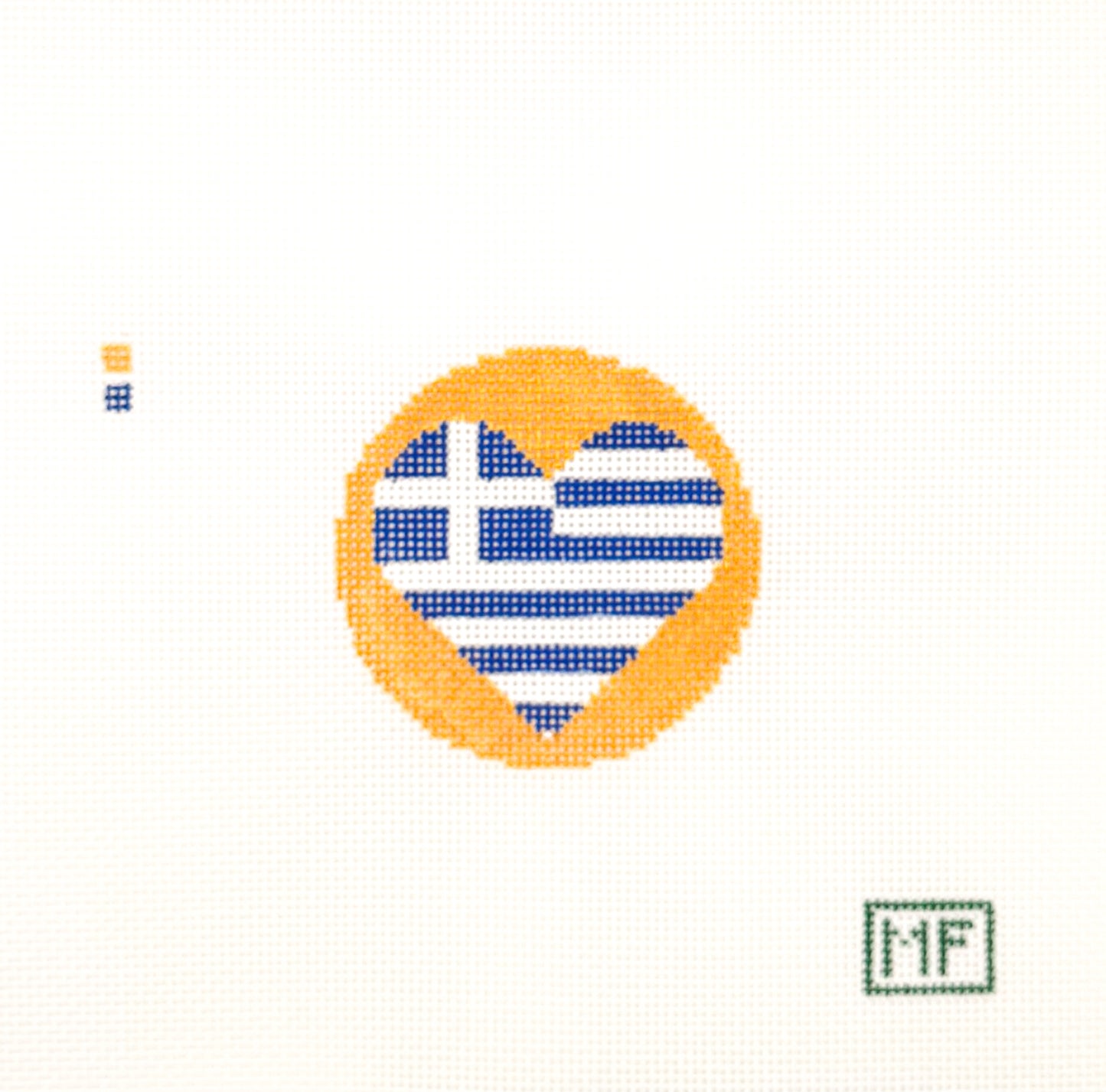 Greece Heart Flag Mini Needlepoint Canvas