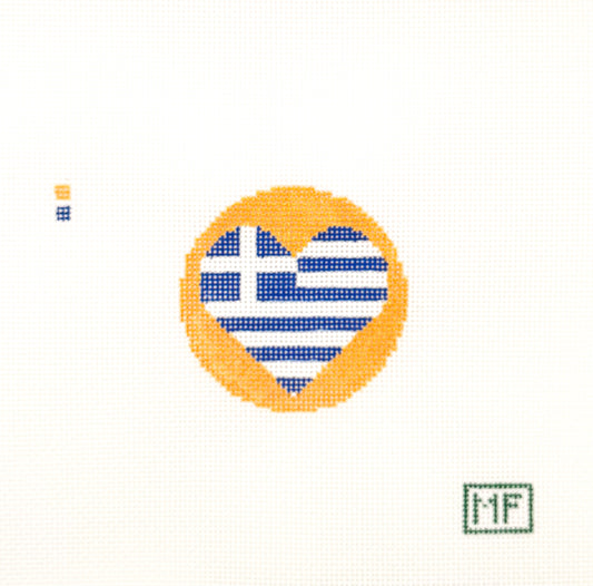 Greece Heart Flag Mini Needlepoint Canvas